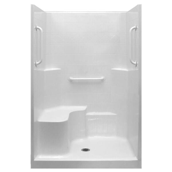 Ella Ultimate-W 37 in. x 48 in. x 80 in. 1-Piece Low Threshold Shower Stall in White, Grab Bars, Molded Seat, Center Drain