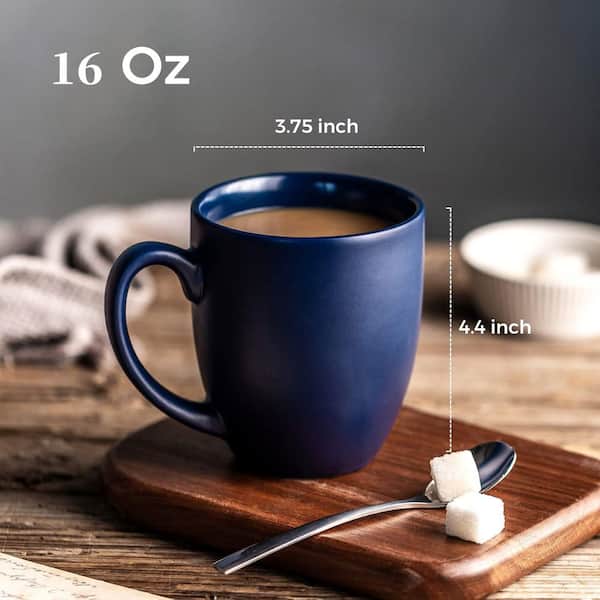 Wudkey 16 oz. Matte Blue Ceramic Coffee Mugs with large handle to Hold Easy Clean, Dishwasher Microwave Safe (Set of 6)