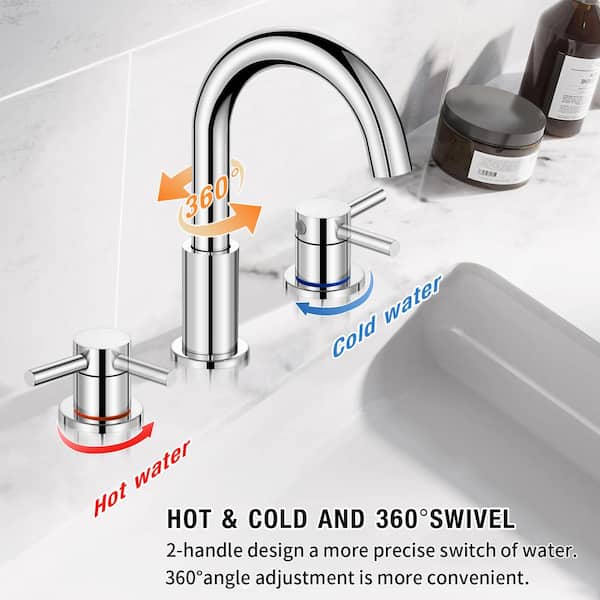 8 in. Widespread 2-Handle Low Arc Bathroom Faucet With Pop drain in Polish Chrome (2-Pack)