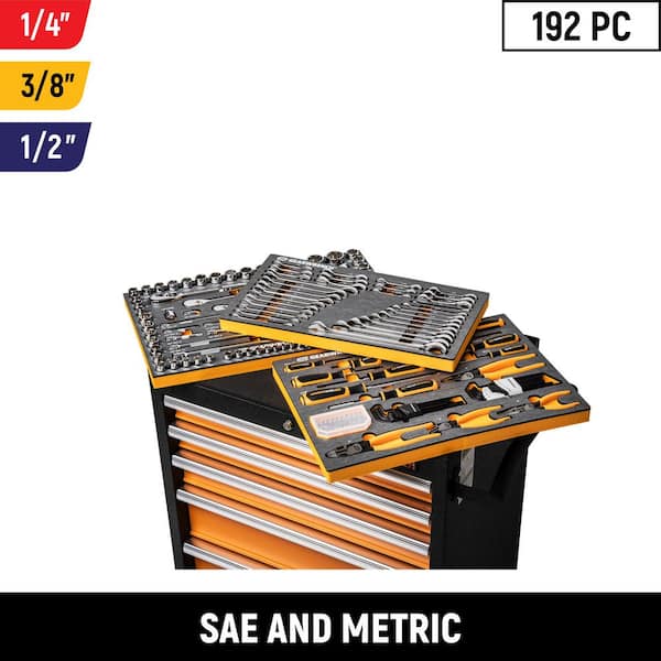 GEARWRENCH 1/4 in., 3/8 in. and 1/2 in. Drive Mechanics Tool Set in EVA with 26 in. 5-Drawer GSX Rolling Tool Cabinet (192-Pieces)