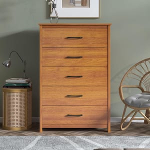 Gianni 5-Drawer Walnut 31.5 in. Chest of Drawers with Ultra Fast Assembly