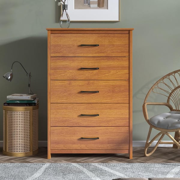 GALANO Gianni 5-Drawer Walnut 31.5 in. Chest of Drawers with Ultra Fast Assembly