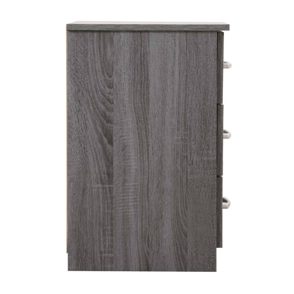Boston Gray 3-Drawer Solid Wood Nightstand