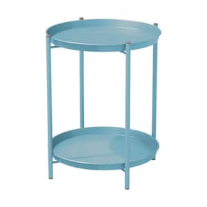 27.56 in. W Blue Metal Round Patio Outdoor Side Table, Weather- Resistant