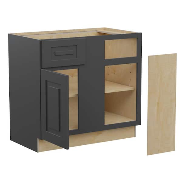 Home Decorators Collection Grayson 36 in. W x 24 in. D x 34.5 in. H Assembled Plywood Blind Base Kitchen Cabinet in Deep Onyx with Soft Close RH