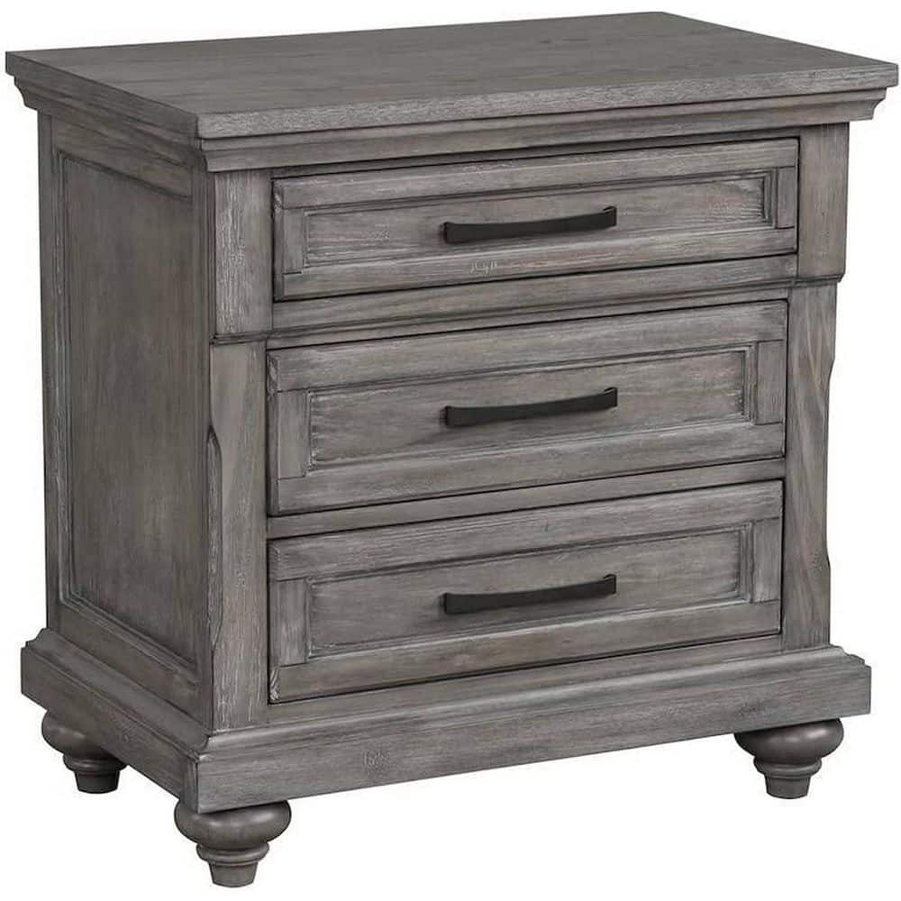 Oak Gray 3 Drawer 18 in. W Nightstand with Bar Metal Handles