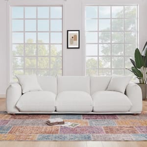 Arthur 100 in. Round Arm Boucle Fabric Rectangle Luxury Sofa in Ivory