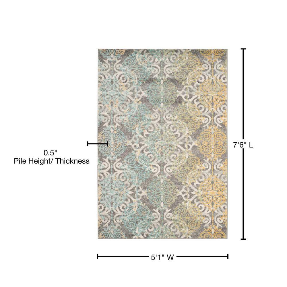 Grey and Ivory High Pile Synthetic Boho Area Rug
