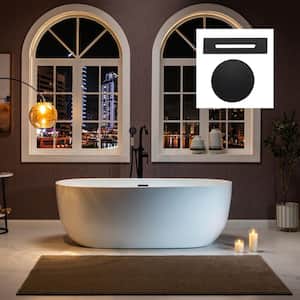 Saintes 67 in. Acrylic FlatBottom Double Ended Bathtub with Matte Black Overflow and Drain Included in White
