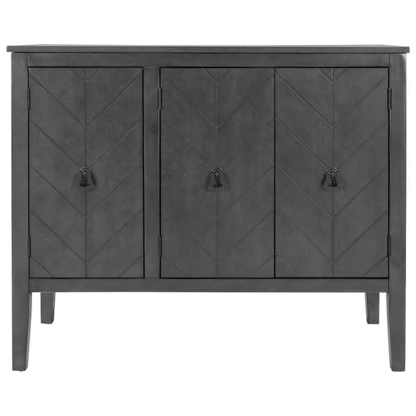 aisword Gray Accent Storage Wooden Cabinet with Adjustable-Shelf, Antique Modern Sideboard