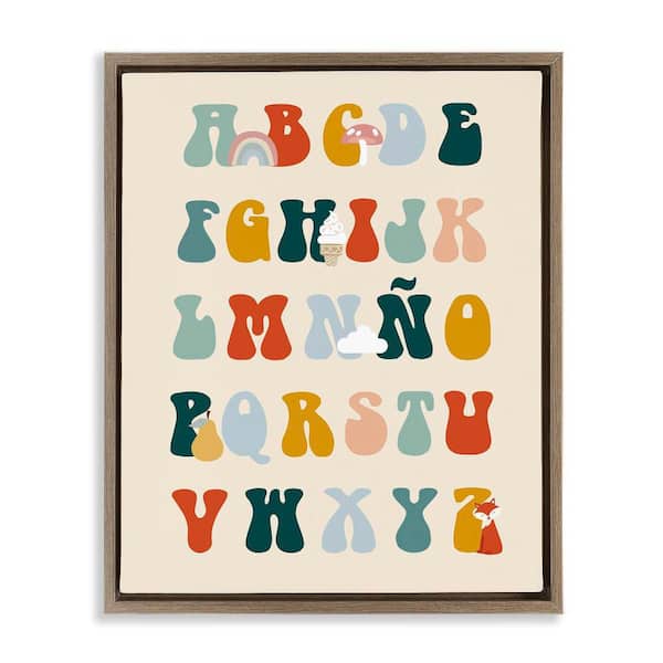 Stupell Industries Spanish Alphabet Retro Illustrations by Lil' Rue Brown Floater Frame Typography Graphic Art Print 21 in. x 17 in.