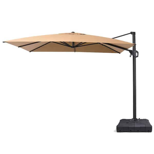 Pellebant 10.5 ft. Square Aluminum Outdoor Offset 360° Tilt Rotational Cantilever Patio Umbrella in Tan with 260 lbs. Base