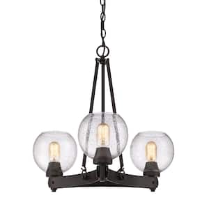 Galveston 3-Light Rubbed Bronze Chandelier with Seeded Glass Shades
