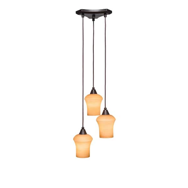 Unbranded Condor 3 Light Dark Granite, Cluster Pendant Light with 5.5 in. Zilo Cayenne Linen Glass Shades, No bulbs included