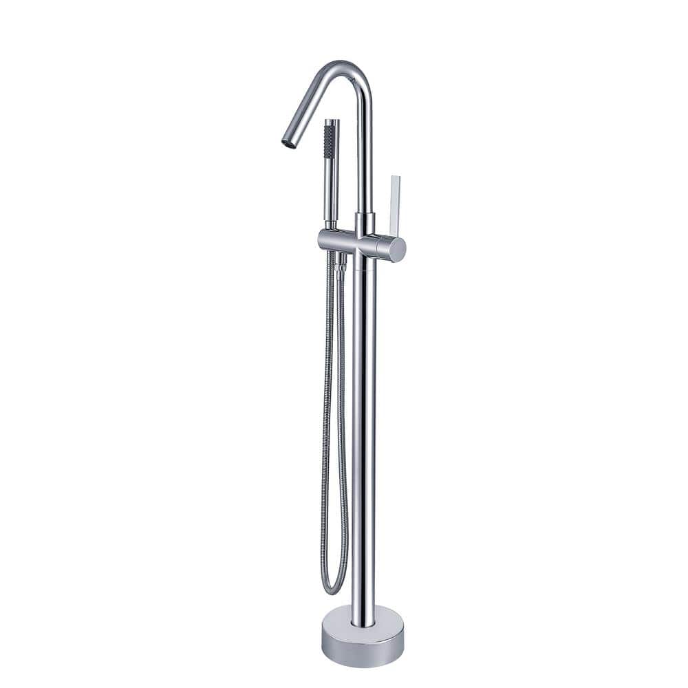 Single-Handle High Arch Floor Mount Freestanding Tub Faucet Bathtub Filler with Hand Shower in Chrome price history on PriceWatchPro