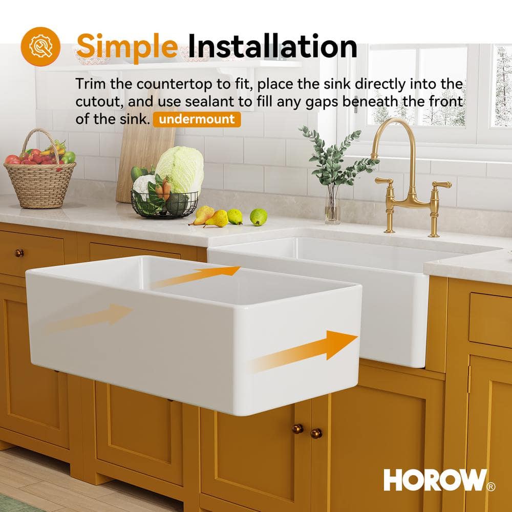 Athena 33" L x 18" W Farmhouse Kitchen Sink with Sink Grid and Basket Strainer