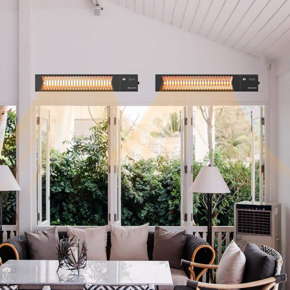 Black Stainless Steel Electric Ceiling Mounted Patio Heater with Remote Control