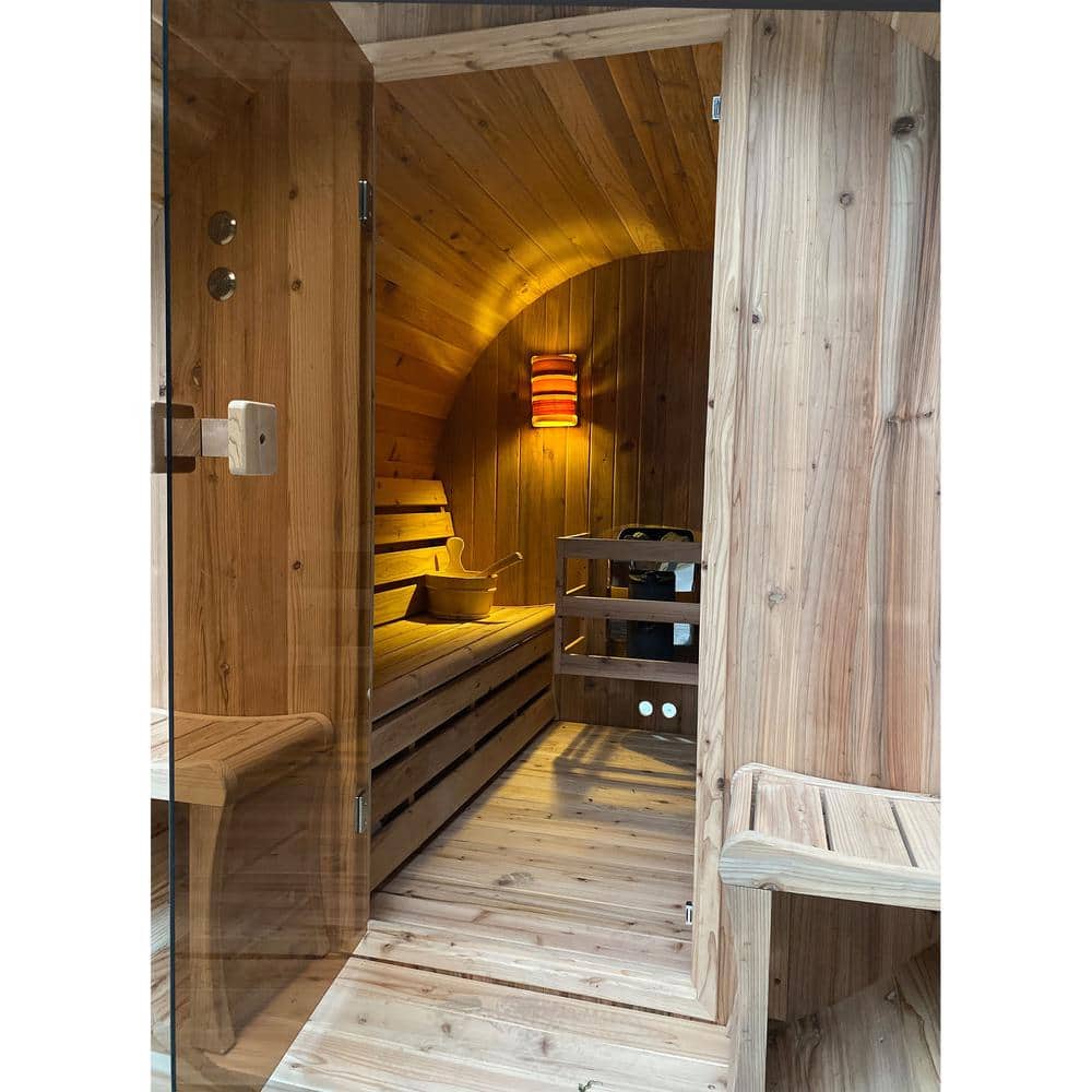 Natural Cedar 4-Person Outdoor Barrel Sauna with 4.5 kW Heater