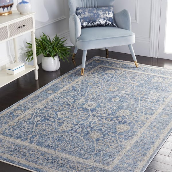 Dream 5 ft. x 8 ft. Gray/Turquoise Border Distressed Ornate Area Rug