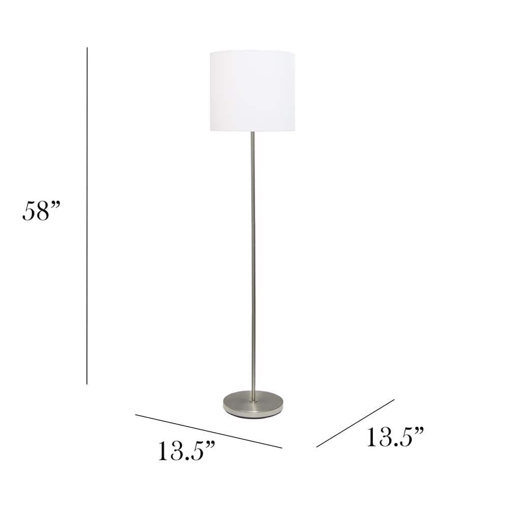 Brushed Nickel Floor Lamp with White Drum Shade and Shelf