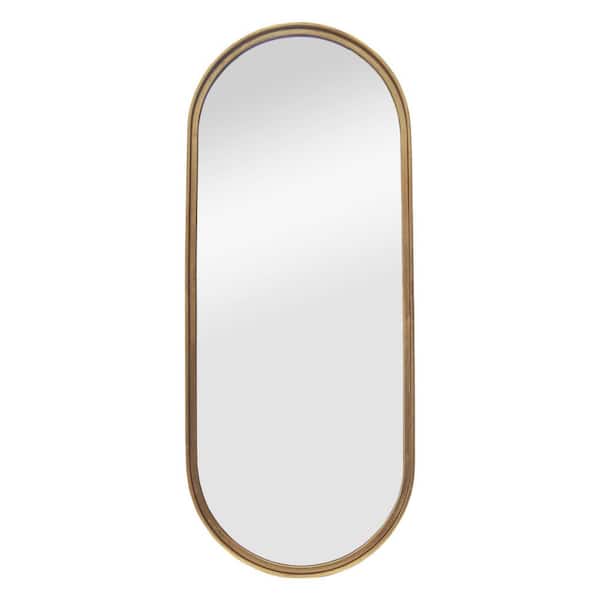 PARISLOFT 17.75 in. W x 43.125 in. H Capsule Metal Framed Gold Wall Mirror