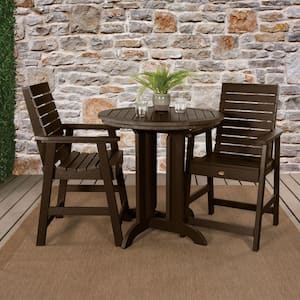 Weatherly Weathered Acorn 3-Piece Recycled Plastic Round Outdoor Balcony Height Dining Set