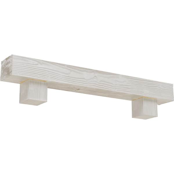 Ekena Millwork 8 in. x 12 in. x 3 ft. Sandblasted Faux Wood Fireplace Mantel Kit with Alamo Corbels, Factory Prepped Ready to Paint