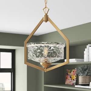 Drake 60-Watt 1-Light Brushed Gold Pendant with Clear Hammered Glass Shade