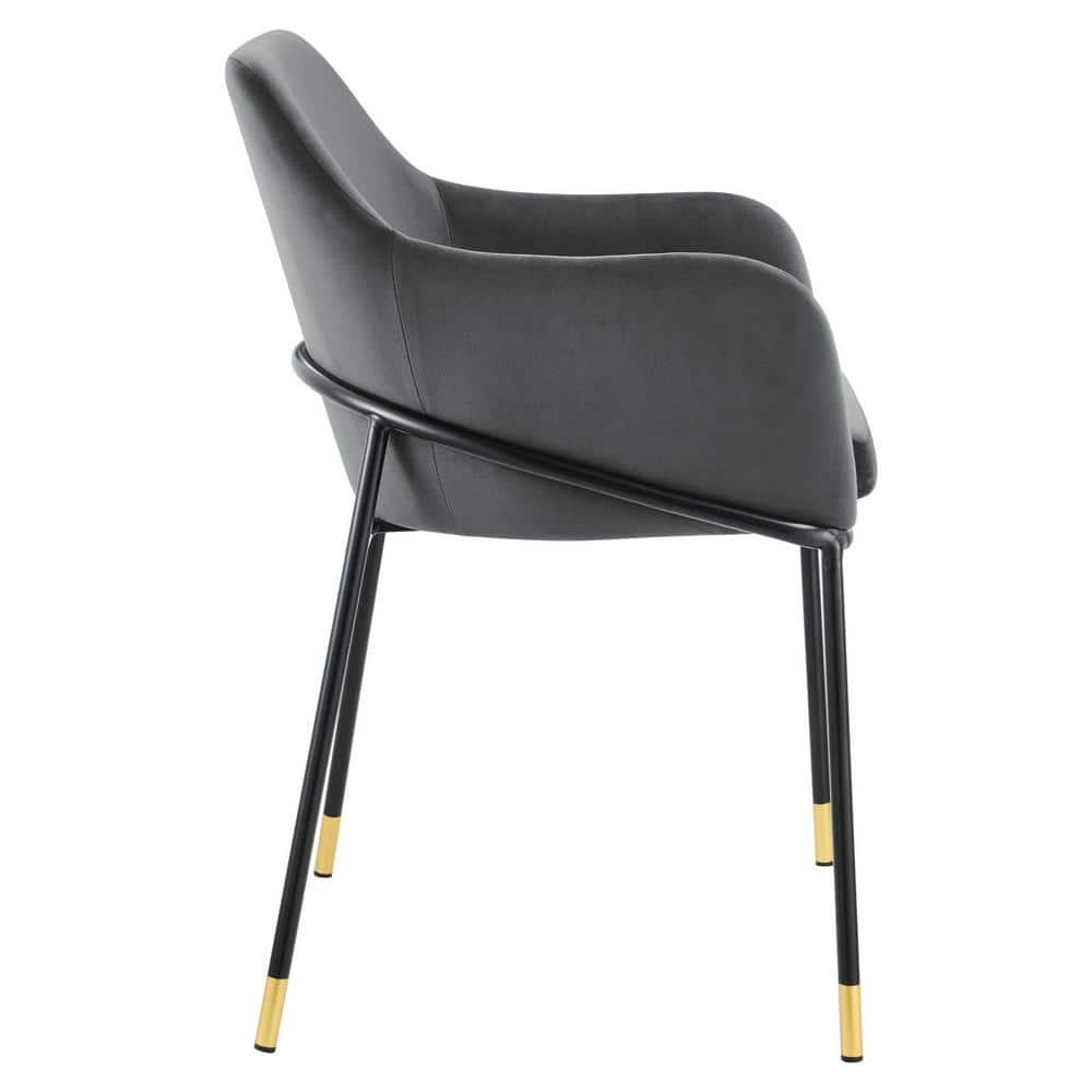 Charcoal Black Velvet Upholstered Arm Chair with Metal Accents