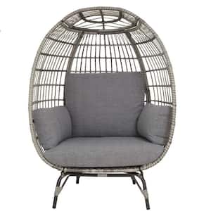 40 in. W Oversized Wicker Egg Chair Patio Backyard Living Room Indoor/Outdoor Chaise Lounge with Gray Cushions