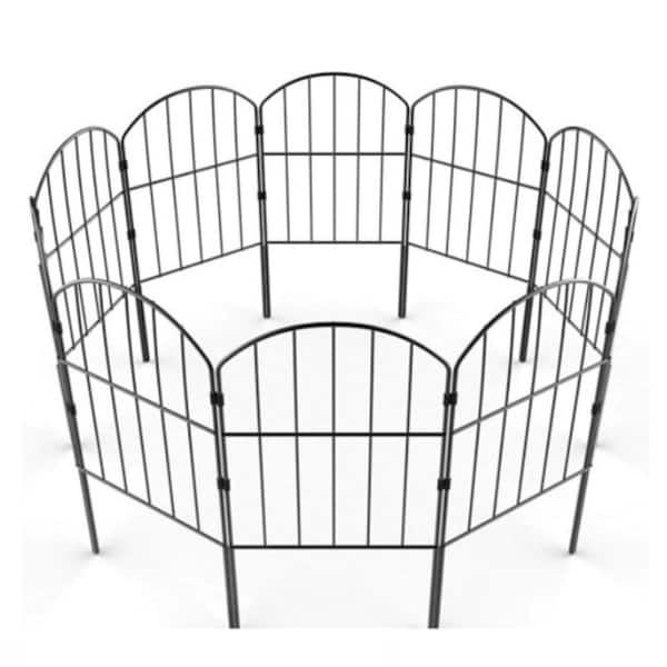 .N/A 24 in. Black Metal Garden Fence, 10-Panels, 10.5 ft. Length, Easy Install