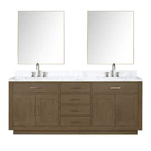 Condor 80 in W x 22 in D Grey Oak Double Bath Vanity, Carrara Marble Top, Faucet Set, and 36 in Mirrors