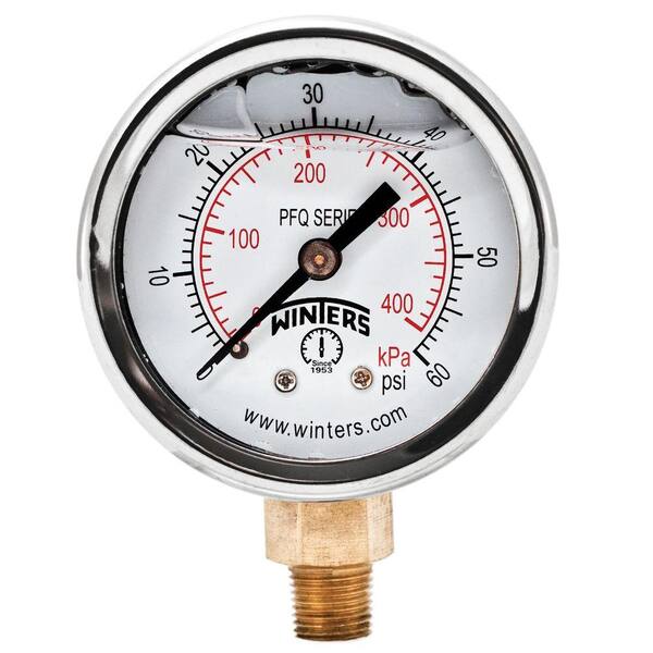 Winters Instruments PFQ Series 1.5 in. Stainless Steel Liquid Filled Case Pressure Gauge with 1/8 in. NPT LM and Range of 0-60 psi/kPa