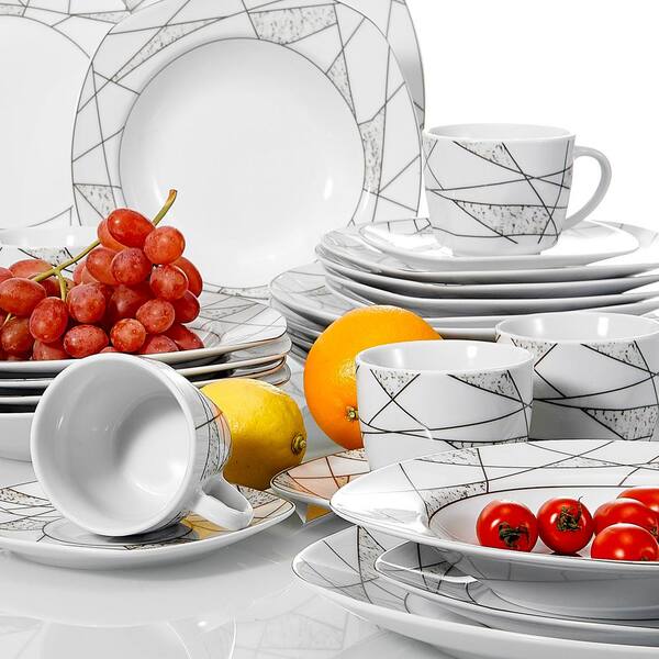 VEWEET 30-Piece Casual Ivory White with Black Lines Pattern Porcelain  Dinnerware Set (Service for 6) TERESA001 - The Home Depot