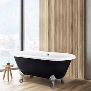 59 in. Roll Top Acrylic Bathtub Double Slipper Soaking Tub Traditional Clawfoot Bathtub in Matte Black