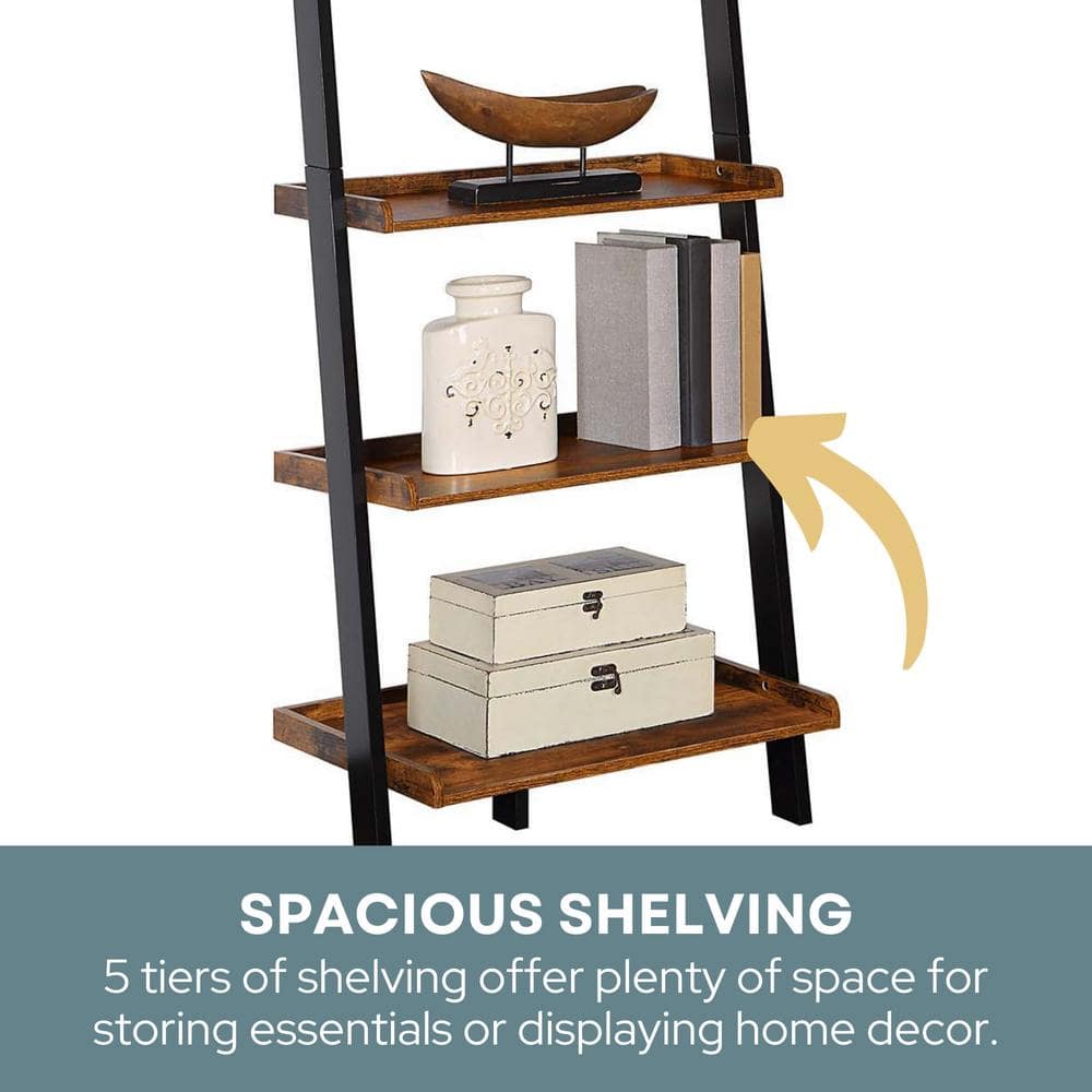 Barnwood and Black Adjustable Wood Ladder Bookshelf