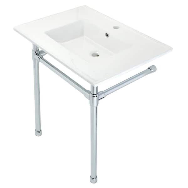 Kingston Brass Dreyfuss Ceramic White Console Sink Basin and Leg Combo in Chrome