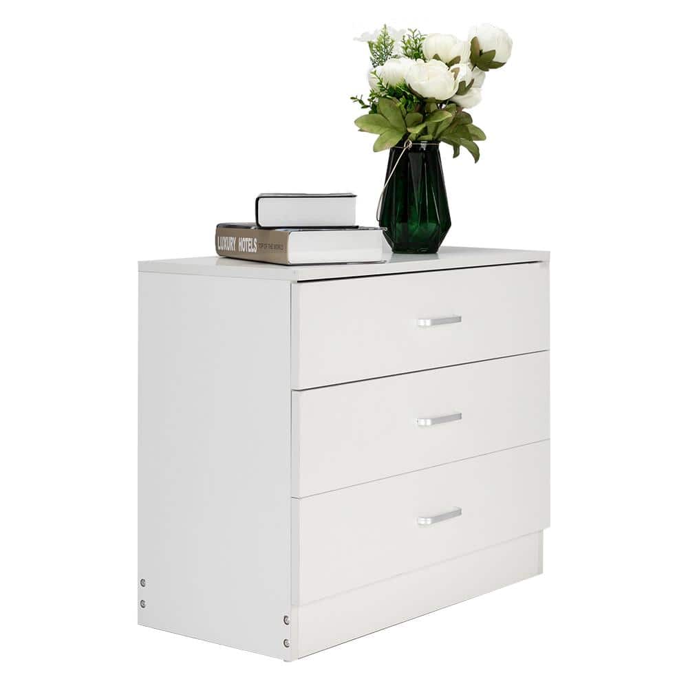 White P2 Wood 3-Drawer Storage Dresser Cabinet