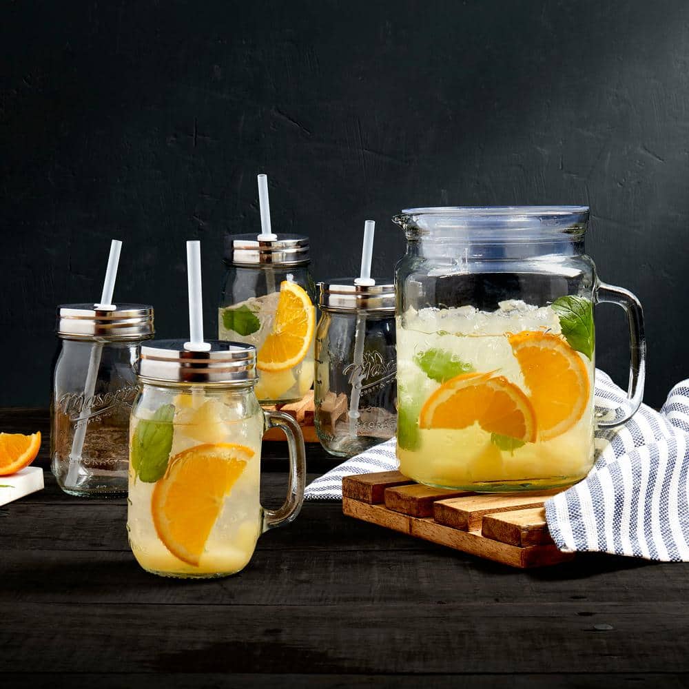Vintage-Inspired 14-Piece Glass Drinkware Set with Pitcher and Jars