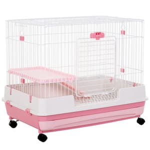32 in. L x 20.75 in W x 26 in. H Pink 2-Level Small Animal Cage WITH Wheels, Removable Tray, Platform and Ramp