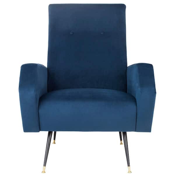 SAFAVIEH Aida 28 in. Mid-Century Navy/Black Polyester Arm Chair