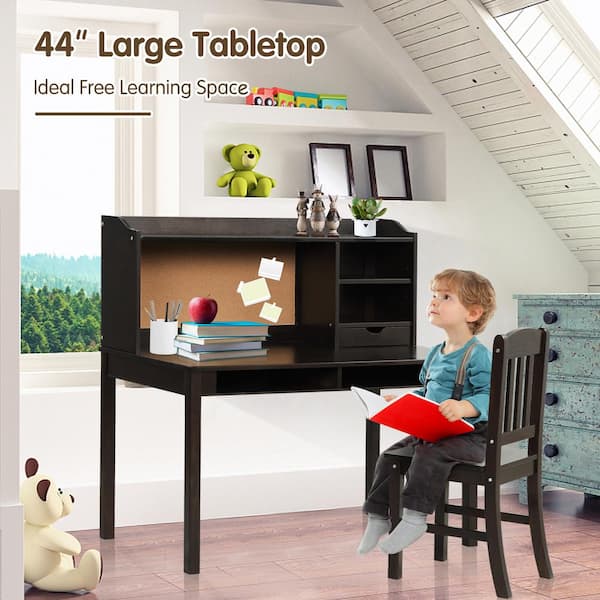Wooden Kids Study Desk and Chair Set 2Pcs Writing Computer Office