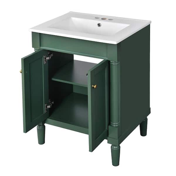 24 in. W x 18.1 in. D x 33.7 in. H Bathroom Green Linen Cabinet