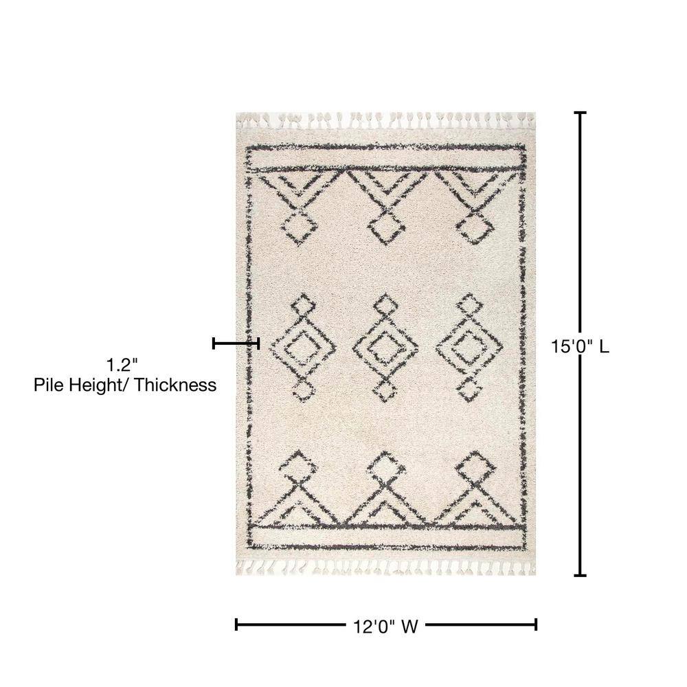 Off-White Moroccan Diamond Braided Shag Rug, 62"x26"