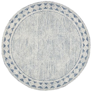 Abstract Ivory/Navy 4 ft. x 4 ft. Geometric Striped Round Area Rug