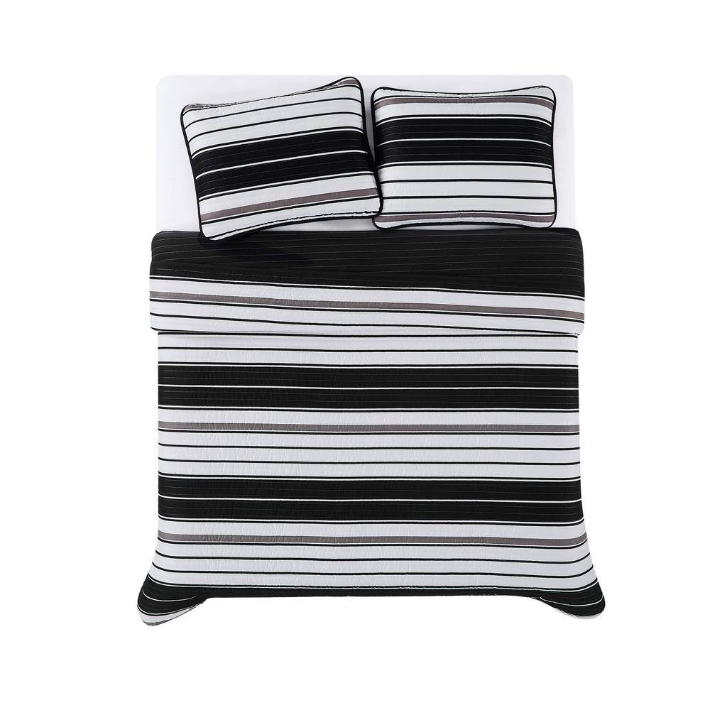 Black and White Striped Twin Microfiber Quilt Set