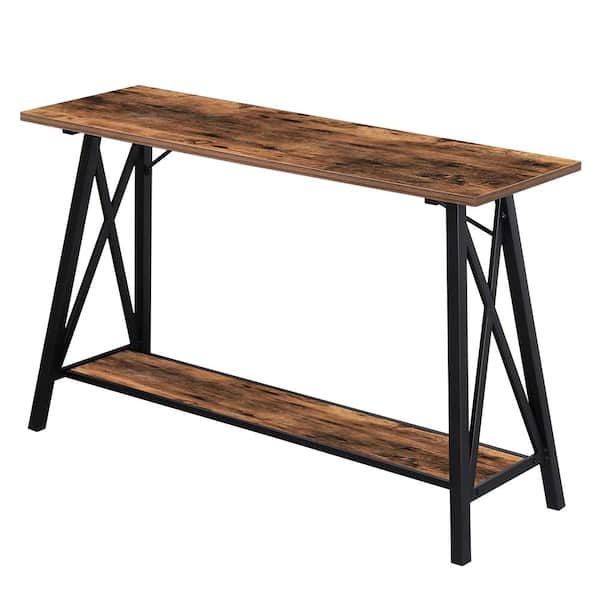 VEIKOUS Coffee Table 47.2 in. L Rectangle Brown Wood Top with Metal Frame, no seats