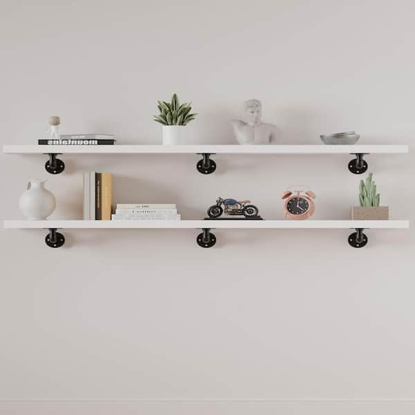 Industrial Series 60in W x 8in D Black Wood 2-Tier Decorative Wall Shelf