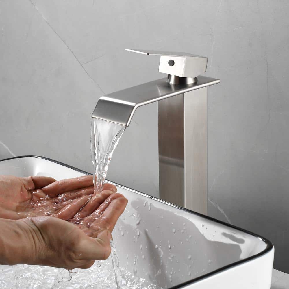 Brushed Nickel Single Handle Waterfall Vessel Sink Faucet