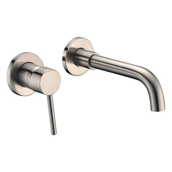 SUMERAIN Left-Handed Single Handle Wall Mounted Bathroom Faucet in Brushed Nickel